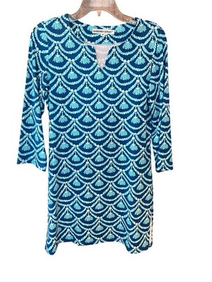 Barbara Gerwit Sz M Blue Tassle Patterned Tunic Summer Luxury Dress