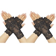 Women s Lace Fingerless Gloves 2 Pairs Short Bridal Lace Gloves for Weddin