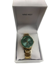 Nine West Women's Bracelet Watch- Jade with Gold Band