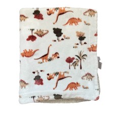 Modern Baby Fleece Dinosaur Baby Blanket White Rust Tan Green