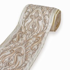Bordo di design ricamato beige vite barocca, bordo Zardozi, ricamo