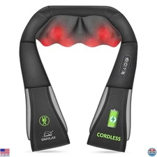 Cordless Shiatsu Neck & Shoulder Massager with Heat, Portable Electric Pillow