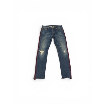 Aglini Mark Mens 34 Distressed Side Stripe Slim Straight Leg Jeans Made in Italy