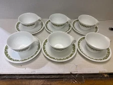 6 Corelle Corning Green Spring Blossom Crazy Daisy Hook Handle Cups and Saucers