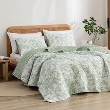 Sage Green Floral Quilt Size, Summer Cooling 3 Piece Cotton Queen Floral Sage