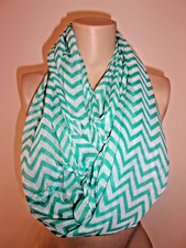 Infinity Scarf Seafoam Green Chevron Circle Printed Both Sides 20"x62"