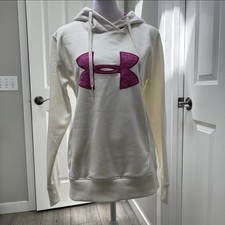 Under Armour Semi Fitted Hooded Sweatshirt Cold Gear Cream Purple Small