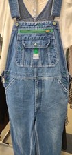 Vintage Liberty Denim Bib Overalls 38x30 Made in Russia, Green Zip Detail