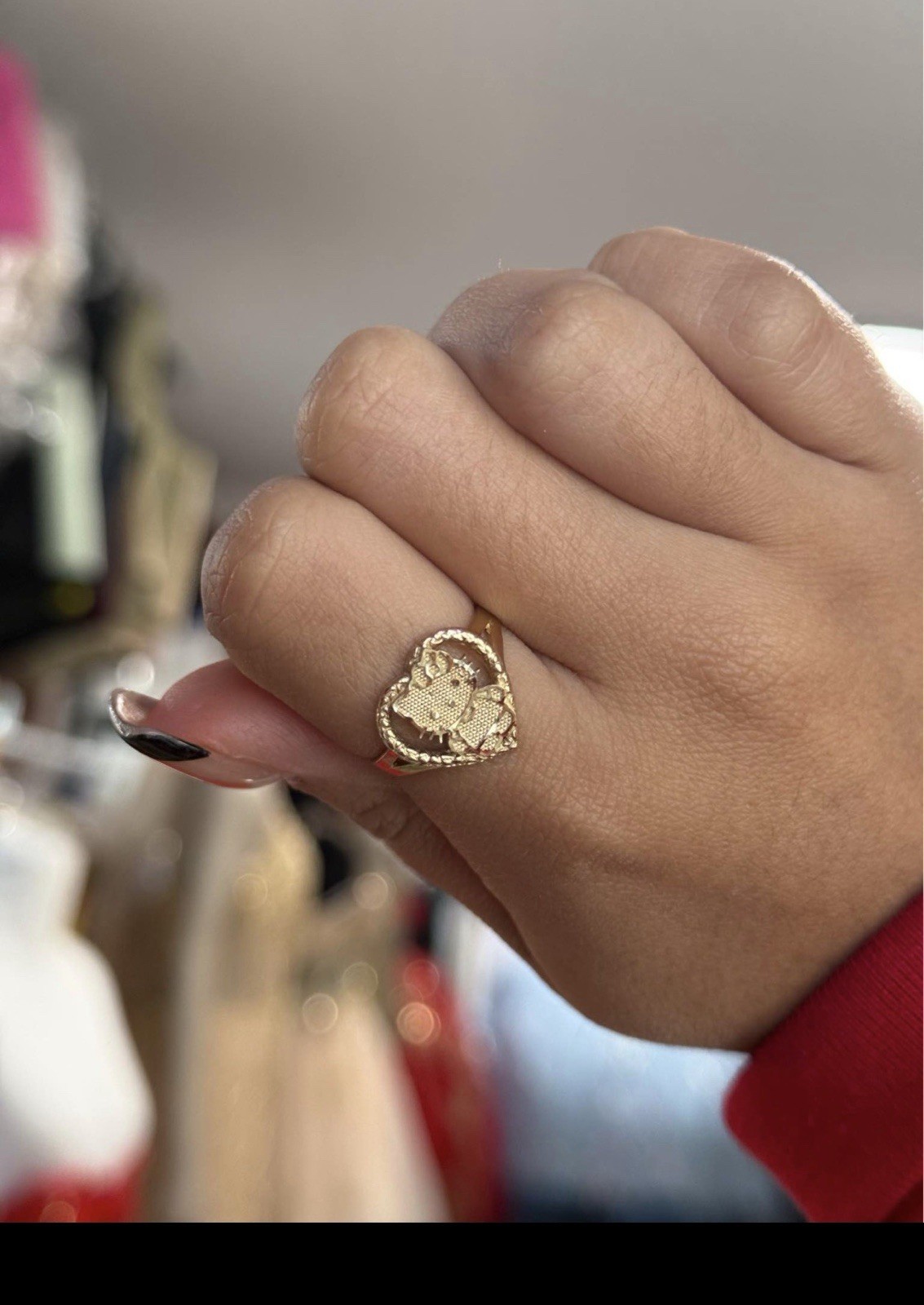 Hello Kitty 925 Gold Ring Solid Heart-Shaped Anil… - image 1