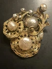 Vintage Miriam Haskell Rhinestone Gold Tone Baroque Pearl Brooch Pin