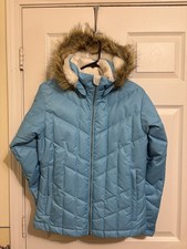 Columbia Kids Sky Blue Winter Hooded Puffer with Faux Fur Trim 14-16 Youth