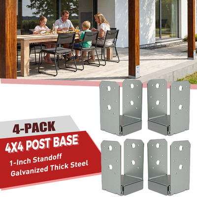4 Pack 4x4 Post Base Brackets Wood Post Fence Post Anchor Galvanized Steel US