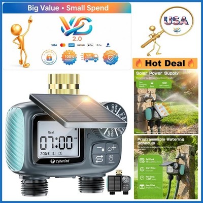 2 Zone Solar Water Timer for Garden Hose,  Waterproof, LCD Display