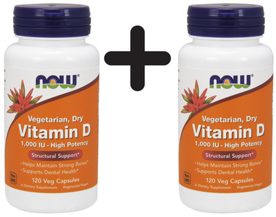 2 x NOW Foods Vitamin D, 1000 IU Vegetarian - Dry - 120 vcaps (78,75 EUR/kg)