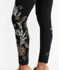 NWT JOHNNY WAS SZ XS ADELAIDE Stretch EMBROIDERED LEGGINGS BLACK Cotton pants