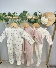 George Baby Girls Set of 3 Preloved Floral Zip Up Sleepsuits First Size