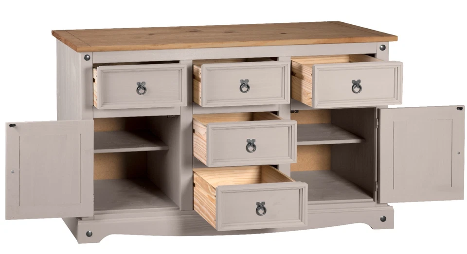 Aparador Corona Gris 2 Puertas 5 Cajones Grande - Pino Macizo Mexicano - Imagen 3 de 4