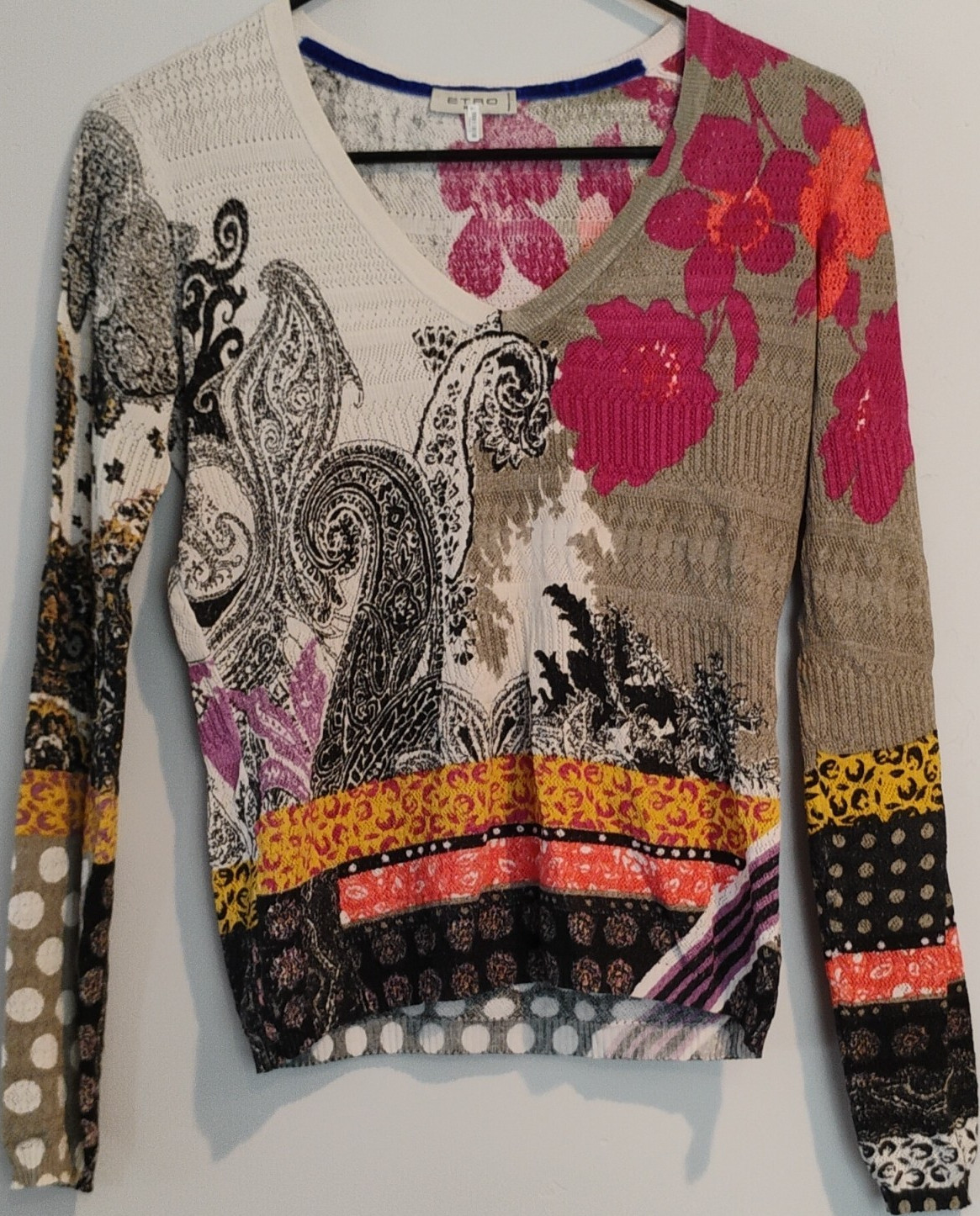 ETRO Multicolor Paisley Floral Knit Pullover Sweater V-Neck M 15624113