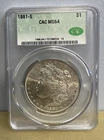 1881-S MORGAN SILVER DOLLAR CAC MS64