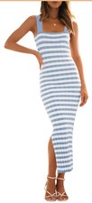 Bodycon Midi Dress Vacation Soft Classic Striped Ribbed Knit Sm Preppy NWT