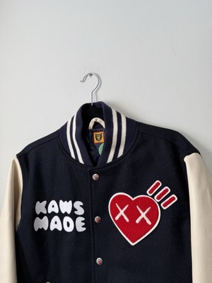 Human Made x Kaws “Kaws Made” Varsity Jacket Navy M SS21 Leather