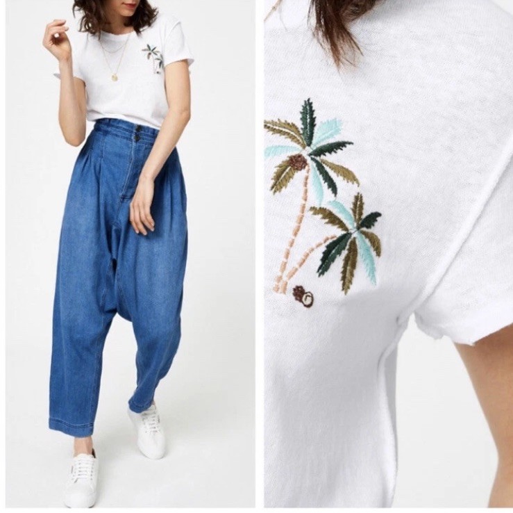 T shirt We The Free People donna taglia XS ricamata Beachy Keen combinazione cocco