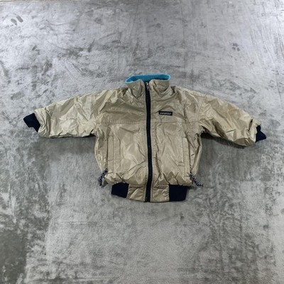 Vintage Patagonia Jacket Kids 3T Beige Nylon Fleece Lined Winter Bomber USA 90s