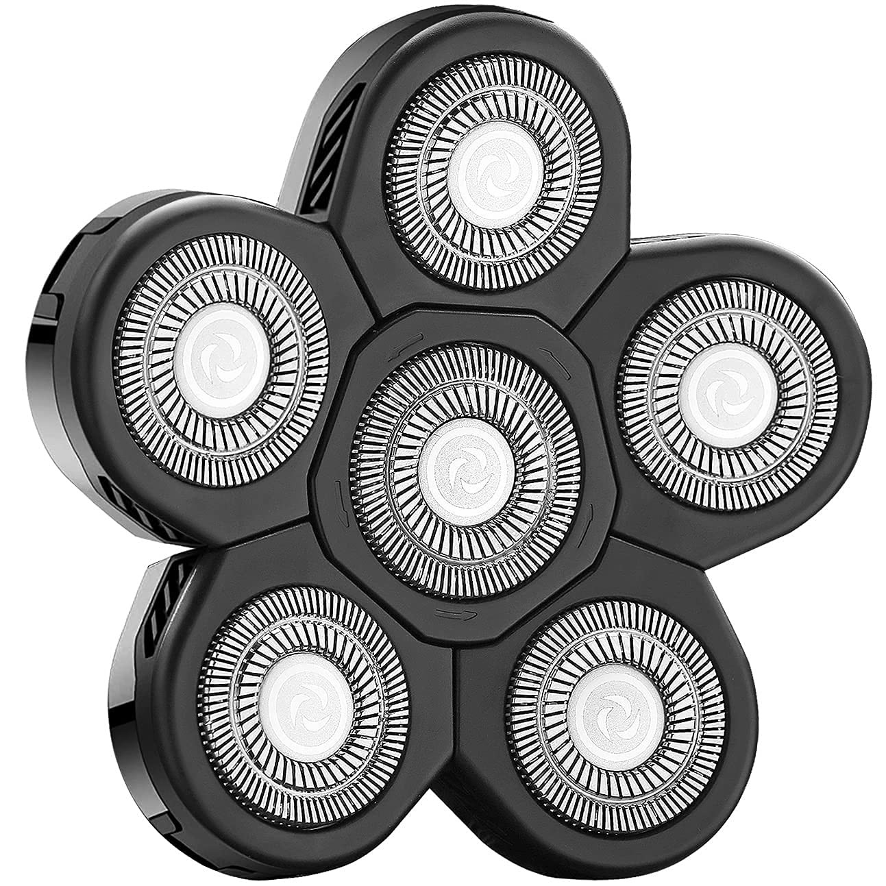 Replacement Heads 6 Blade Bald Shaver With Cover Black