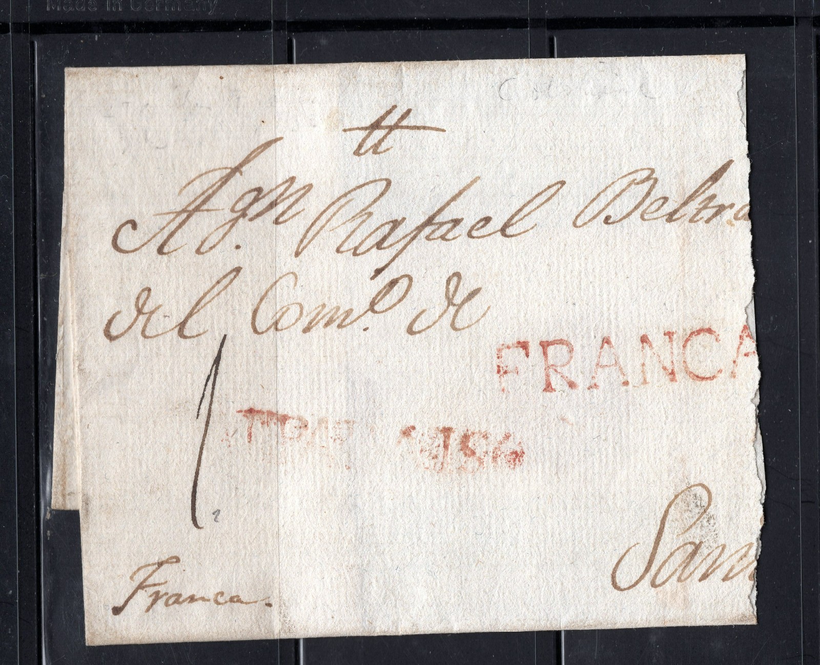 CHILE Prephilatelic postmark BALPARAISO FRANCA on front