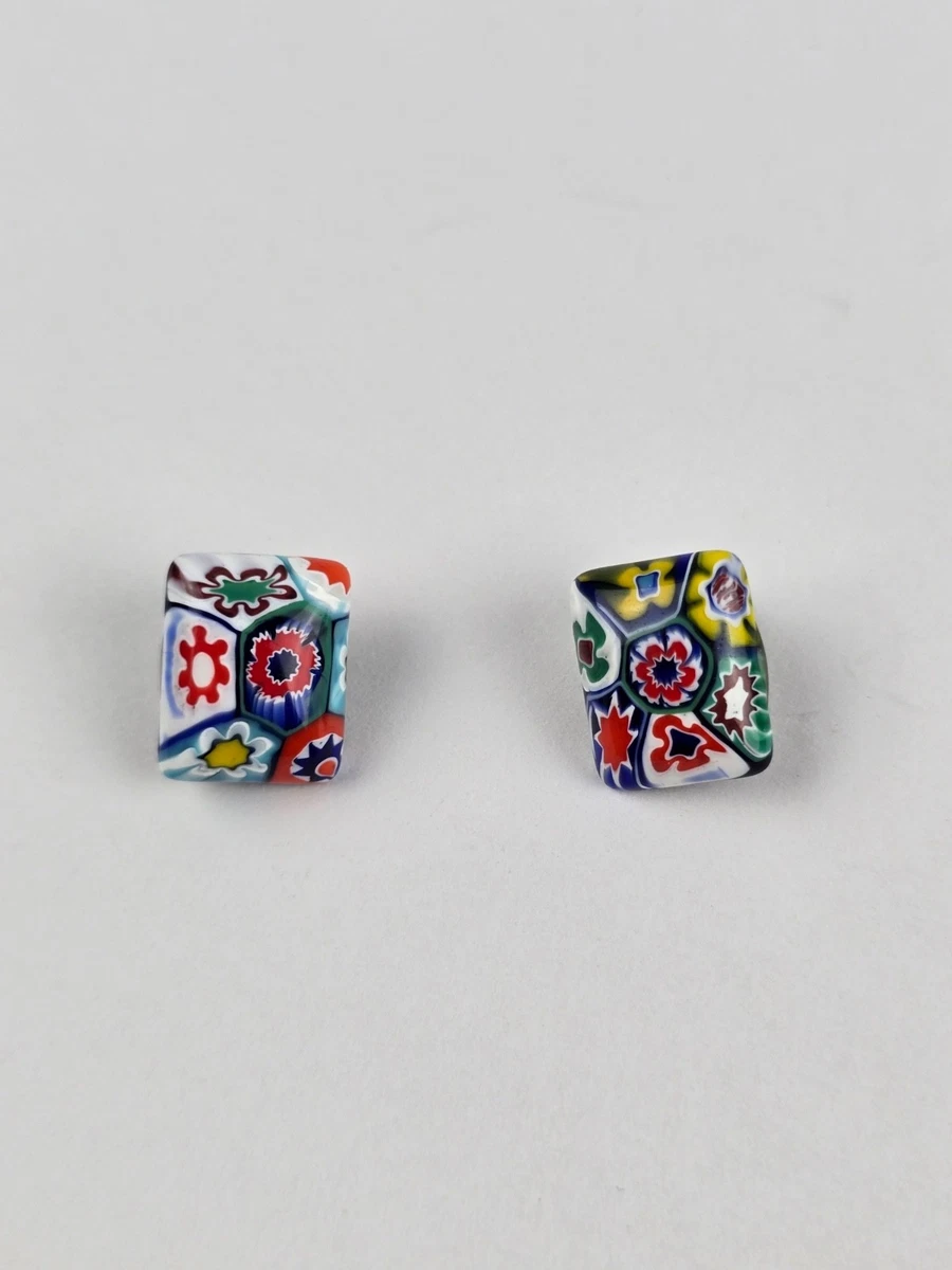 Orecchini in vetro di Murano Millefiori, dischi in mosaico floreale fatti a mano - Italia