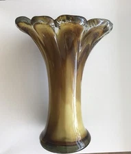 VINTAGE HEAVY ART GLASS VASE BROWN/GOLD COLORS ROUGH PONTIL