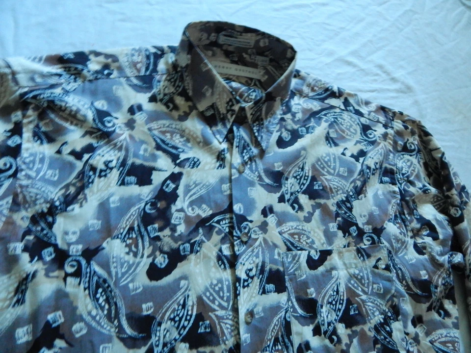 Camisa Geométrica Manga Larga Negra Gris Blanca - Grande Para Hombre Abotonada De Colección Paisley Foto 4 de 4