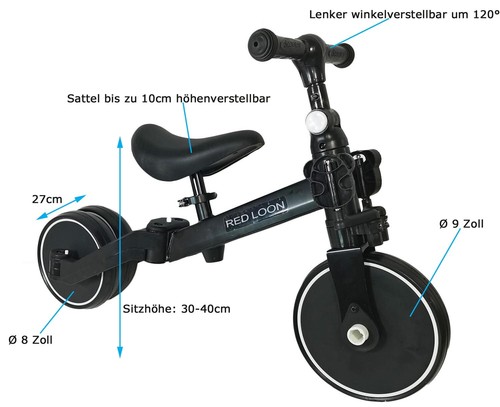 Lauflernrad Dreirad Laufrad Red Loon Lauffahrrad Lauflernhilfe 5in1 Kinder - Bild 8 von 15