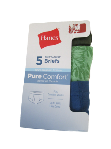 Hanes Jungen 5 Slips ohne Etikett M (10-12) bequem weich mehrfarbig Bio-Baumwolle NEU
