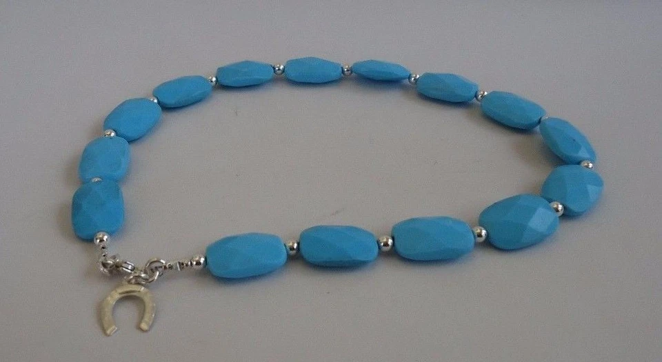 CUSTOM MADE ANKLET W/ 70 CT TUQUOISE GEMS / USA MADE /10''/ 925 sterling silver  - Image 2 of 4