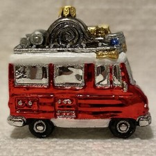 Blown Glass Christmas Ornament Red Bus Collector Holiday