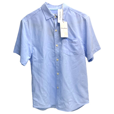 Tommy Bahama Mens Short Sleeve Shirt Coconut Point Micro Check Lt Sky Blue $99