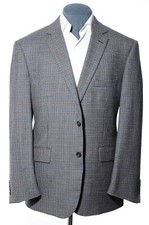 46R Jos A Bank Travelers Tailored-Fit Gray Gingham Check Wool Sport Coat Blazer