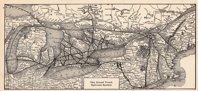 1914 Antique Grand Trunk Railroad System Map Vintage Railway Map 2242