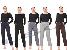 Ladies Stripe Trousers Half Elasticated Women Formal Office Work Winter Trousers