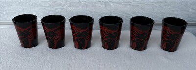 Fireball Cinnamon Whiskey Shot Glass Black w/Red Dragon 6ct Lot