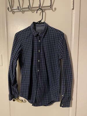 Zara Man Shirt Large Color Black /blue Plaid Button Long Sleeve