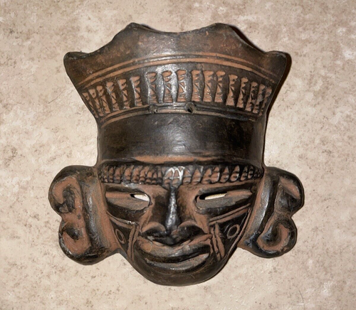 VTG Terra Cotta Hand Made Aztec Mask African King Collectors Great Solid Tribal