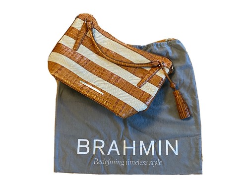 Brahmin Norah Vineyard Raffia und geprägtes Whiskey Leder Hobo Handtasche Handtasche - Bild 3 von 9
