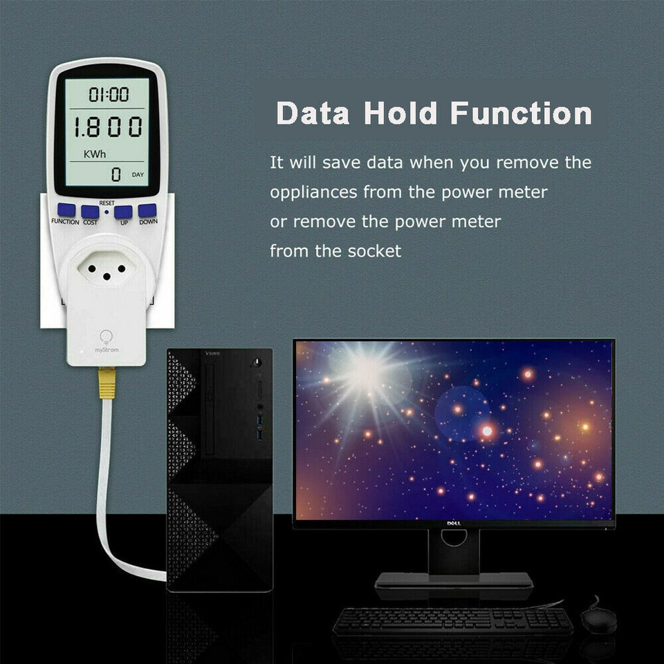 LCD Display Watt Power Meter Plug Home Electrical Usage Monitor Plug-in ...