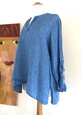 Soft Surroundings -Sz PL P L 100% Tencel Hi-Low Jean Denim Printed Blouse Tunic 