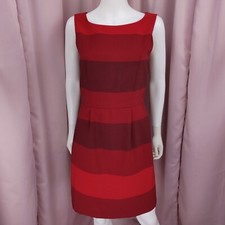 Banana Republic Women's Red Satin Striped Boat Neck Sleeveless A-Line Dress 4