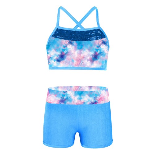 Kids Girls Swimsuit Gymnastic Sportwear Two Piece Swimwear Swimming Activewear - Picture 53 of 87