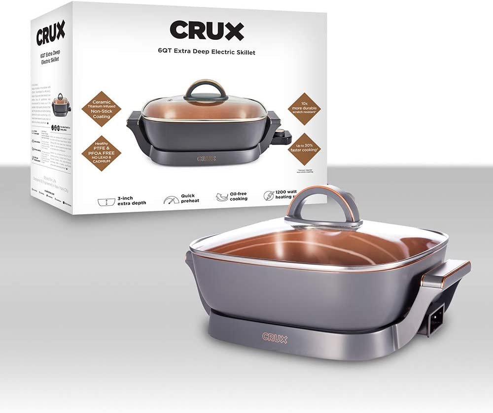 Crux Extra Deep Nonstick Scratch Resistant Electric Skillet with