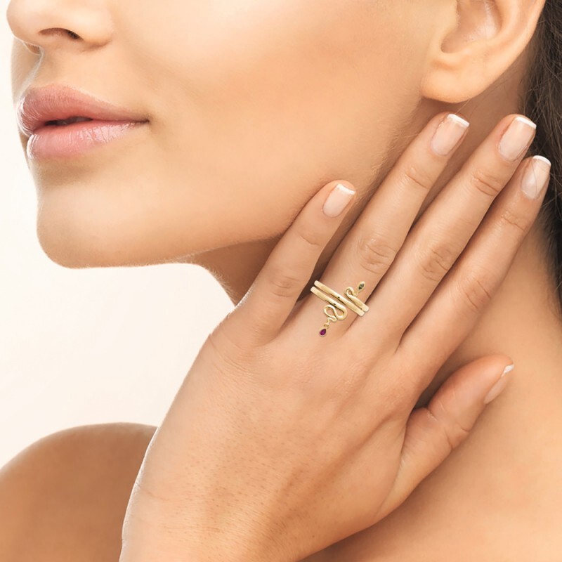 Bague serpent en plaqué or 750 et cristal goutte T54